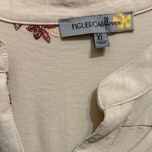 Fig and Flower Cream Blouse with Red Embroidery